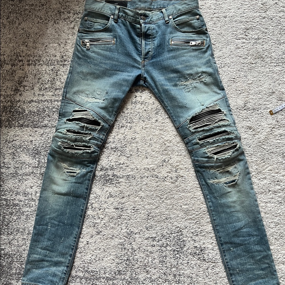 Balmain Distressed biker denim